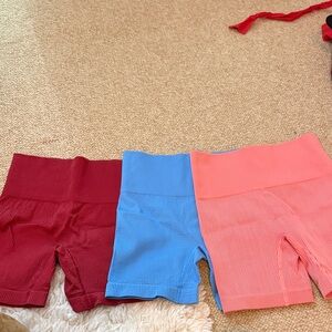 Set of Three Ribbed Biker Shorts - Red, Blue, and Pink